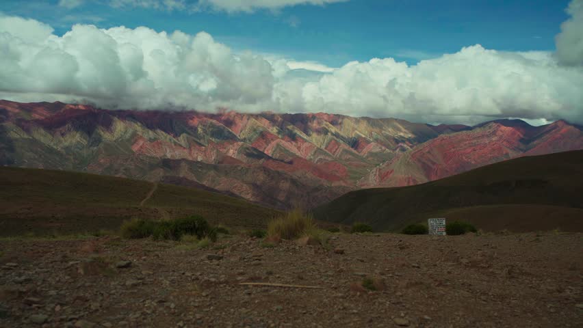 treveler in Cerro de los 14 Colores, or Fourteen Coloured Mountain, Serrania de Hornocal, Jujuy, Argentina
