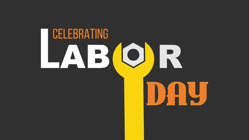 Labor Day celebration banner . Animation of USA happy labor day, lettering text with blue,white background and fireworks splash.