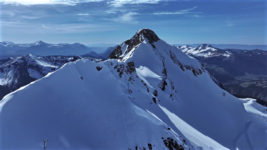 Mountainous Landscape Aerial View of the Snowy French Alps