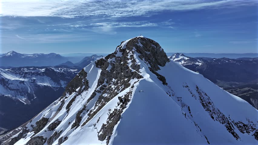 Aerial View of the Snowy French Alps