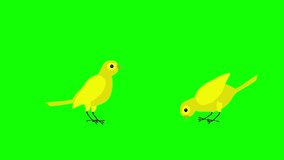 cartoon animation of  two little yellow birds take turns pecking