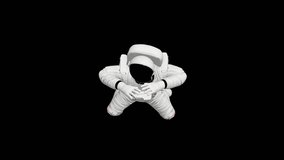 3D animation of astronaut in spacesuit in space weightlessness. Spaceman is in zero gravity in space.