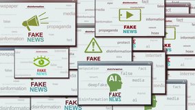 Fake news hoax and disinformation symbol technology loop concept. Abstract sign on pop up windows. Seamless and looped. - Powered by Shutterstock - Get 15% off with code: PIKWIZARD15