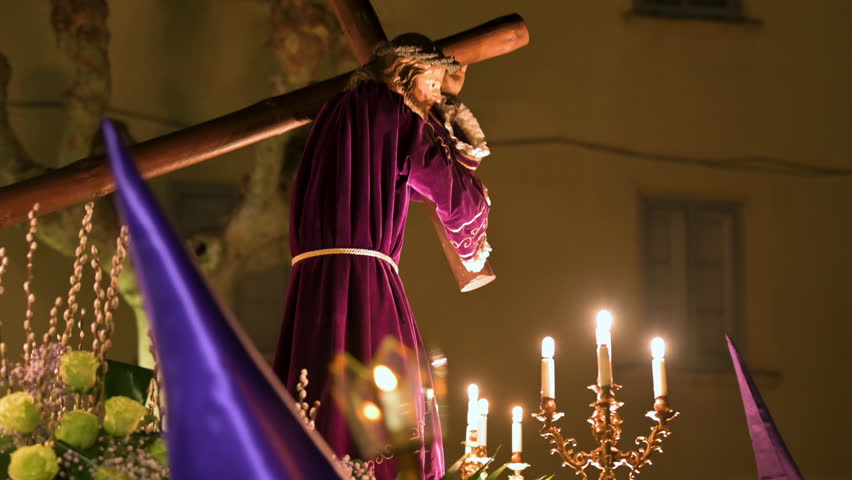 Traditional Spanish Holy Week procession. High quality 4k footage