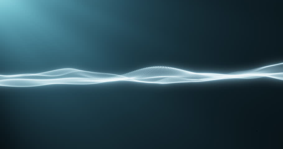 Abstract blue fabric waving in the wind. Oscillating grid of particles on blue background.
