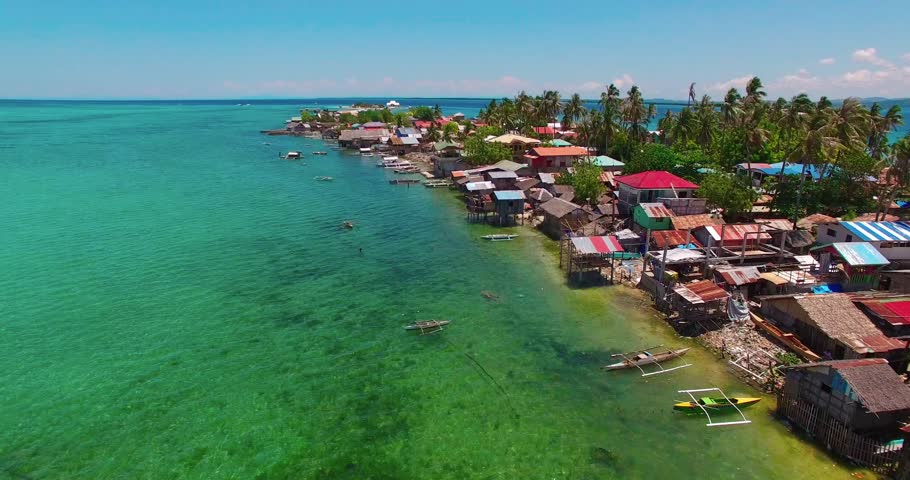 Flight over the island. Pandanon island. Cebu. 03.2016. Aerial 4K