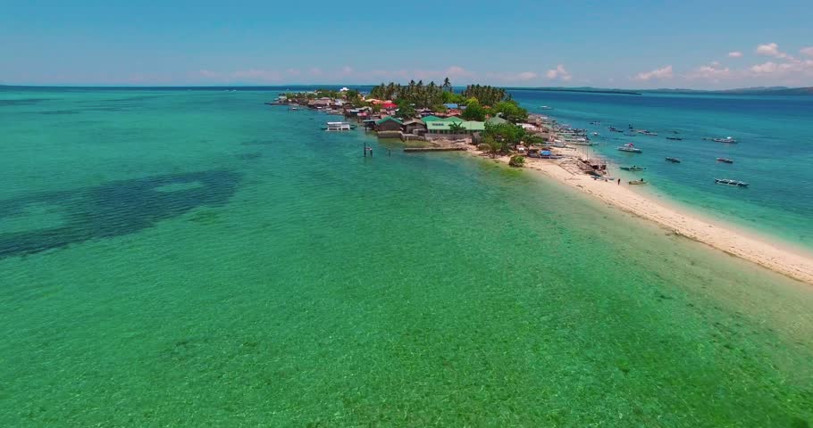 Flight over the island. Pandanon island. Cebu. 03.2016. Aerial 4K