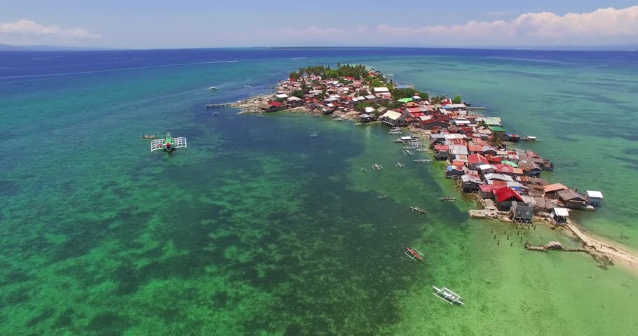 Flight over the island. Pandanon island. Cebu. 03.2016. Aerial 4K