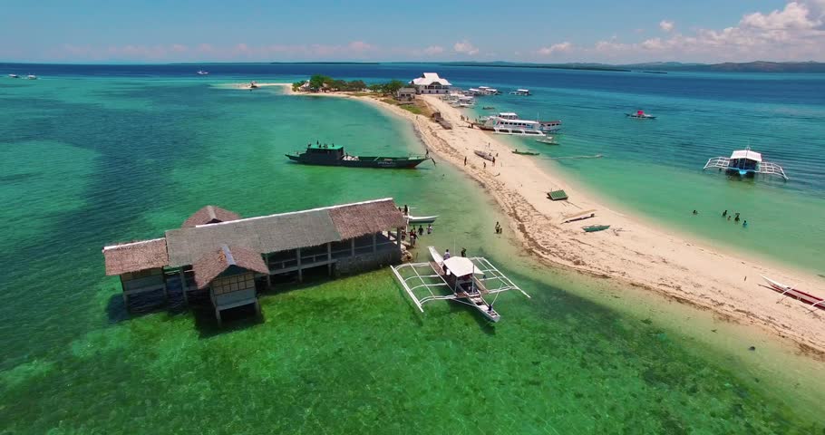 Flight over the island. Pandanon island. Cebu. 03.2016. Aerial 4K