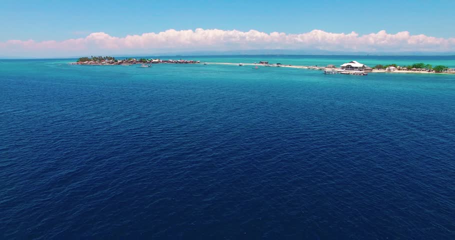 Flight over the island. Pandanon island. Cebu. 03.2016. Aerial 4K