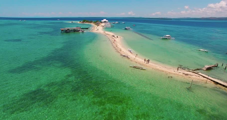 Flight over the island. Pandanon island. Cebu. 03.2016. Aerial 4K