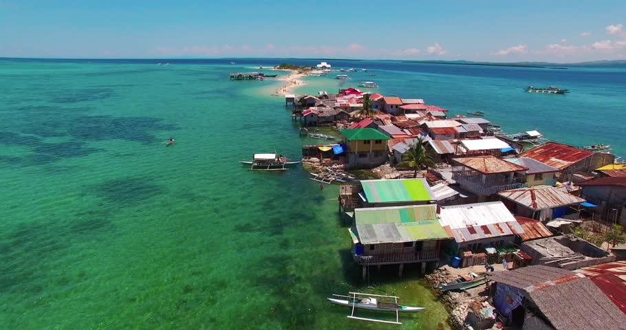 Flight over the island. Pandanon island. Cebu. 03.2016. Aerial 4K