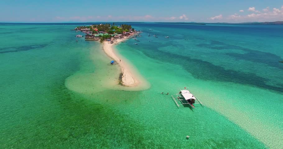 Flight over the island. Pandanon island. Cebu. 03.2016. Aerial 4K
