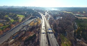Aerial footage of Madrid city highway at early morning - 018