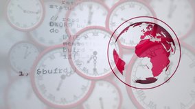 Animation of data processing and globe over clocks moving. Technology, time and digital interface concept digitally generated video. - Powered by Shutterstock - Get 15% off with code: PIKWIZARD15