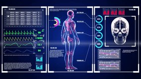 A computer monitor displays a human body with a heart and a skeleton. The image is in blue and red colors and has a futuristic feel to it - Powered by Shutterstock - Get 15% off with code: PIKWIZARD15