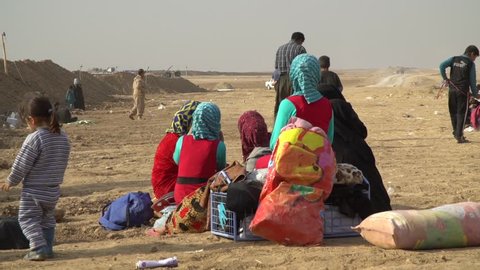 Kurdistan - November 16, 2016: Group of Kurdish women in refugee zone