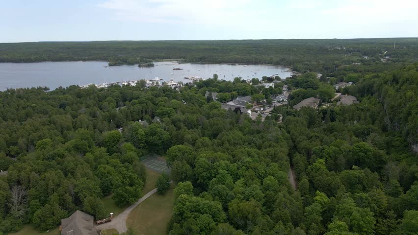 Aerial view of Bayfield, city in Bayfield County, Wisconsin, United States.