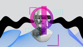 Stop motion, animation. Contemporary art with plaster statue bust isolated on geometric multicolor background. Modern design. Contemporary colorful and conceptual bright art. - Powered by Shutterstock - Get 15% off with code: PIKWIZARD15