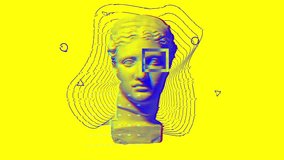 Stop motion, animation. Contemporary art with plaster head statue isolated on yellow background. Negative space to insert your text. Modern design. Line art. Modern unusual art. - Powered by Shutterstock - Get 15% off with code: PIKWIZARD15