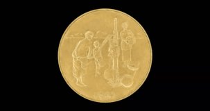 Obverse of Western Africa (BCEAO) coin 10 francs 1987, isolated in black background. Loopable animation in 4k resolution video.