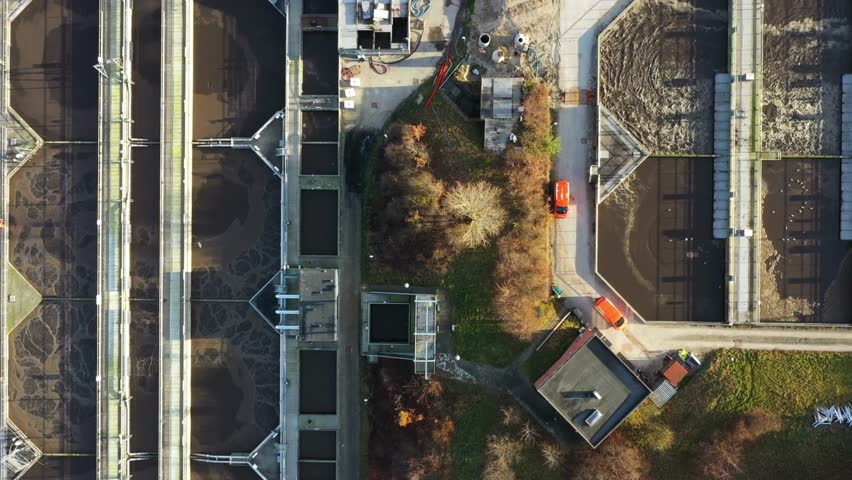 water treatment pond in a sewage facility Grey water recycling. Waste management plant. recycling