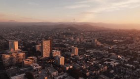 Beautiful Gold Light, Dreamy, Aerial View Shot of San Francisco CA, California, United States, America