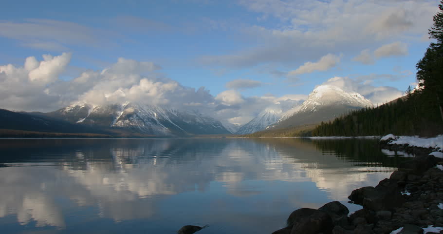 Timelapse shot of clouds, Glacier National Park, Glacier Park, Montana McDonald lake