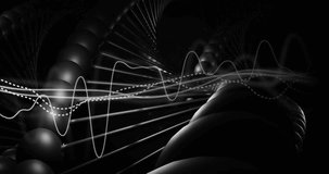 Animation of diagrams over dna strand. Technology, science and digital interface concept digitally generated video.