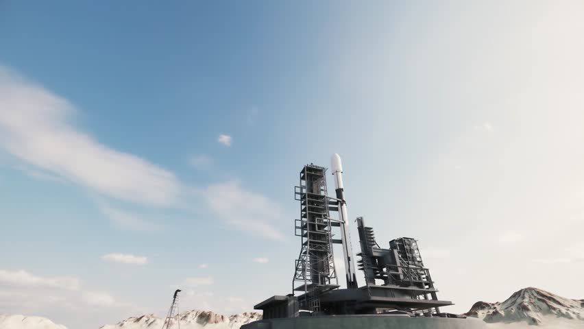 Spaceship takes off. Space rocket takes off into the sky. Successful Rocket Launching. Space rocket launch from spaceport