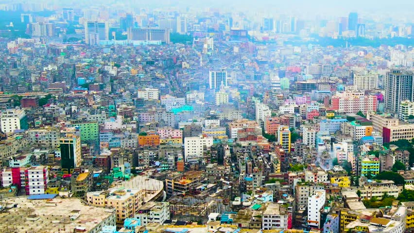 Densely Populated Dhaka City With Air Pollution In Bangladesh, South Asia. - aerial shot