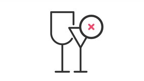 No alcohol sign.Animated wine glasses with red mark icon.no alco area animation.Alcohol control policy.alcohol free zone.High quality 4k footage with white alpha channel 3840 2160 25fps