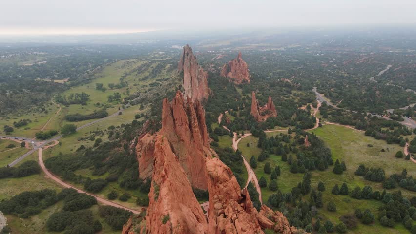 Panoramic aerial view of the Garden of the Gods National Park, Colorado.