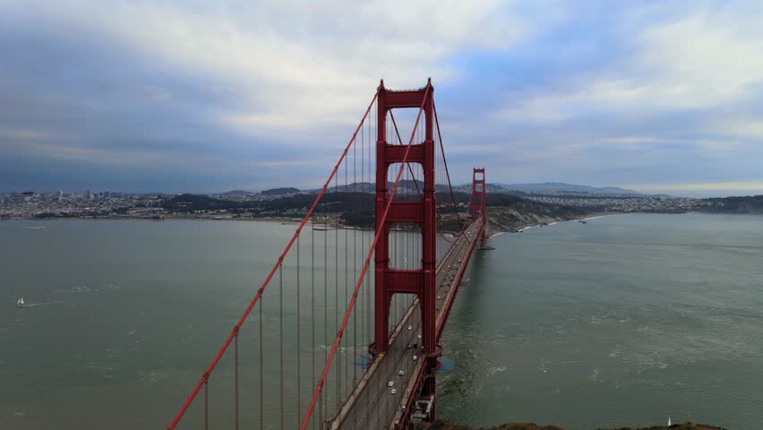 Drone shot of the Golden Gate Bridge located in San Francisco