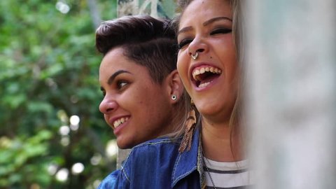 Lesbian Couple Relaxing Smiling วิดีโอสต็อก