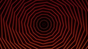 Futuristic red and orange color ambiance of an abstract tunnel with twisting, swirling, and glowing lines in a mesmerizing 3D loop animation background