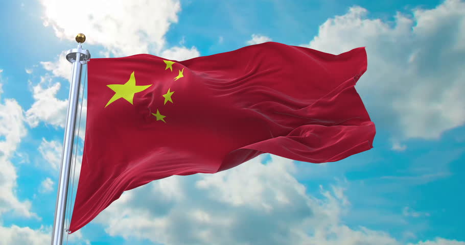 Flag of China realistic waving in the wind with cloud background (Perfect Loop)