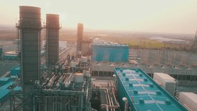 Aerial view oil and gas petrochemical industrial Refinery factory power plant industry and technology concept industry revolution drone.