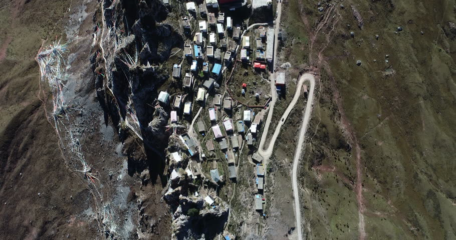 Aerial footage landscape in zizhu temple in Tibet,China