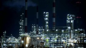 large, modern oil refinery with oil storage tanks. Petroleum industry, gasoline and diesel production. petrochemical energy