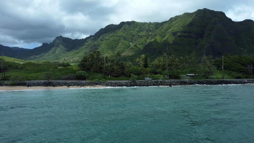 Aerial Views of along the coast of Oahu, Hawaii