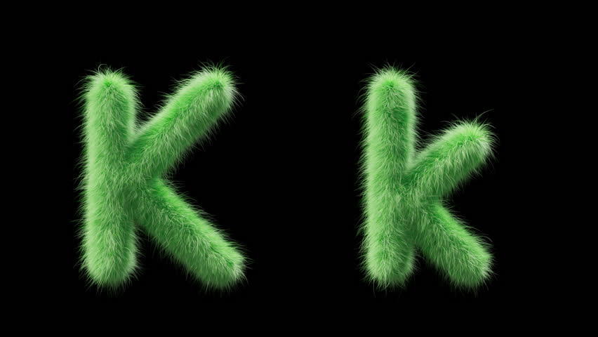 3D animation of a uppercase and lowercase grassy letter K. Sign in the style of field grass. The file contains an Alpha Channel. ProRes4 RGBA