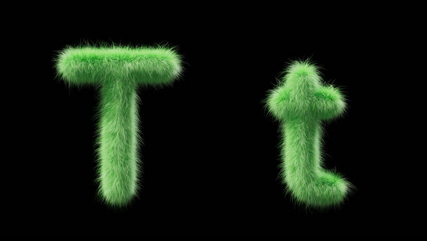 3D animation of a uppercase and lowercase grassy letter T. Sign in the style of field grass. The file contains an Alpha Channel. ProRes4 RGBA