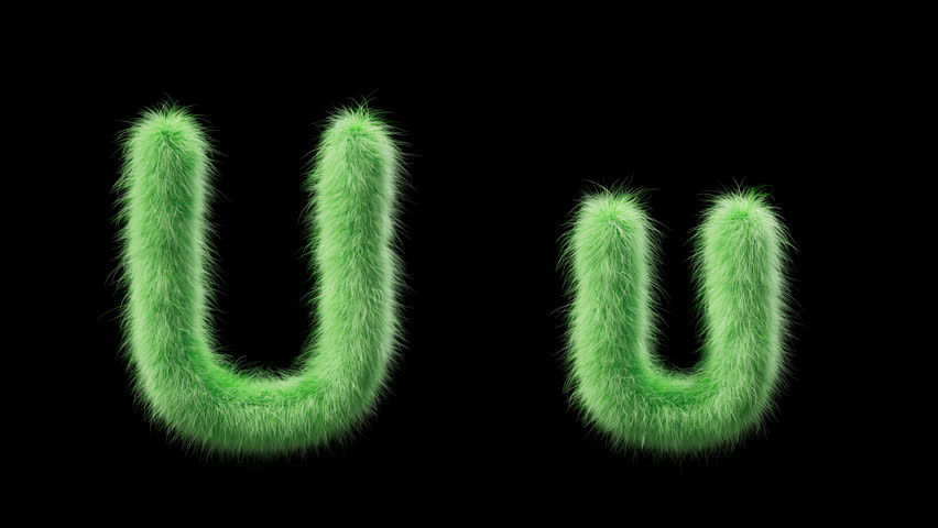 3D animation of a uppercase and lowercase grassy letter U. Sign in the style of field grass. The file contains an Alpha Channel. ProRes4 RGBA