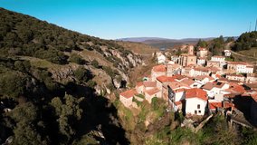 Aerial view of picturesque village Ortigosa de Cameros, in La Rioja, Spain. High quality 4k footage