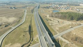 Aerial shot of car and vehicle traffic on the motorway in the city of Gdynia, Sweden.