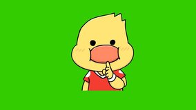 Littel duck animation on green screen, emotion character 4k video
