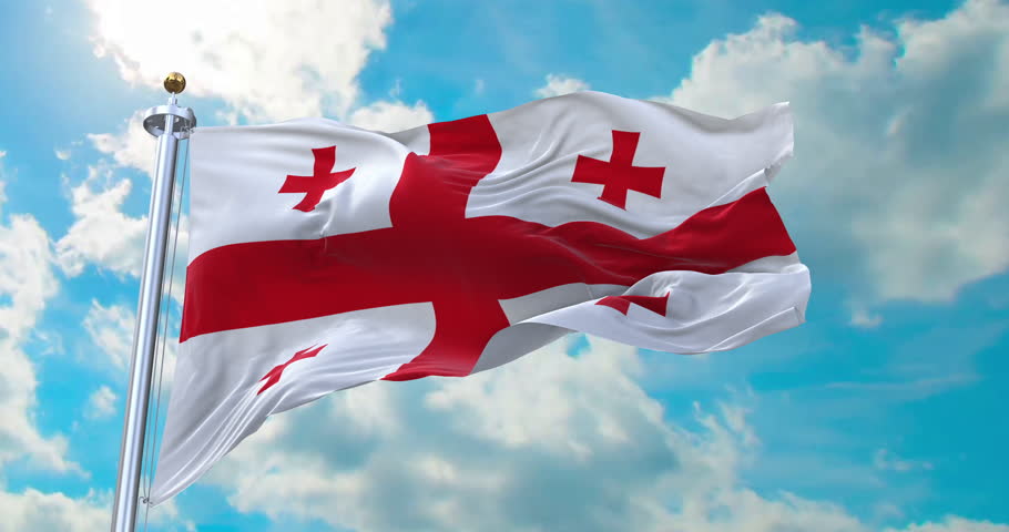 Flag of Georgia realistic waving in the wind with cloud background (Perfect Loop) Royalty-Free Stock Footage #3472627363