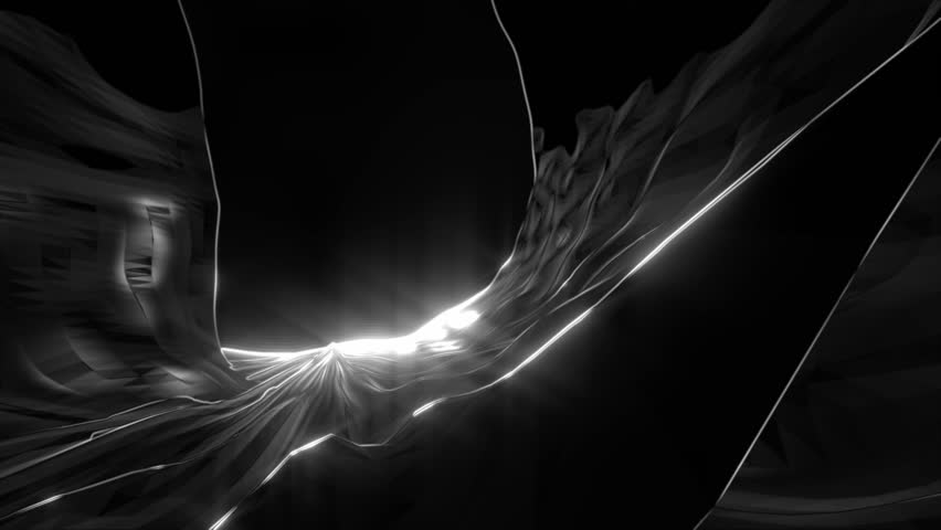 Eerie dark neon futuristic fantasy landscape scene floating in 3d space concept black and white animation