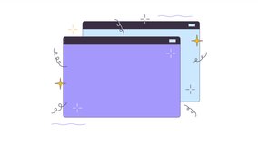 Website windows with sparkling elements line 2D object animation. Web design technology flat color cartoon 4K video, alpha channel. Open webpages with blank space animated item on white background